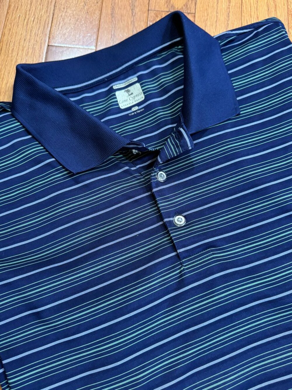 Navy Striped Polo - Pebble Beach Lone Cypress - XXL